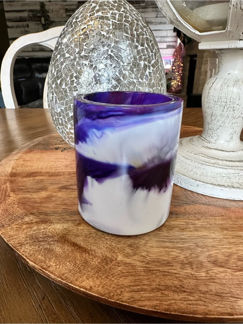 Homemade Purple & White Swirl resin trinket cup